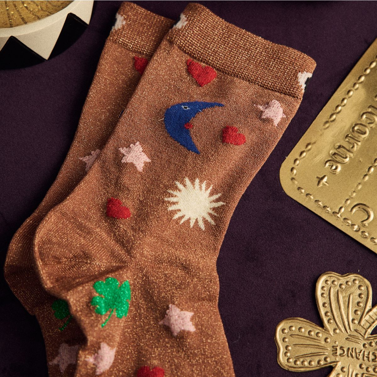 Glitzersocken "Glückssymbole" Socken Le petit Souk 