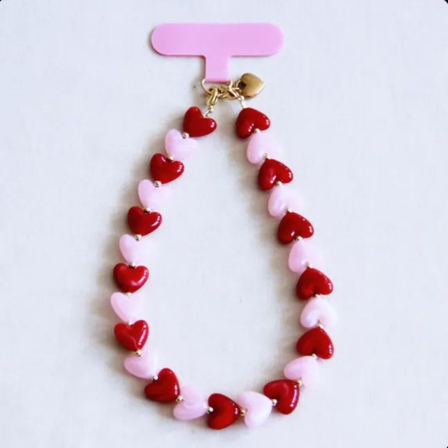 Handykette "Herzperlen" Handykette Bazou Rosa/Rot 