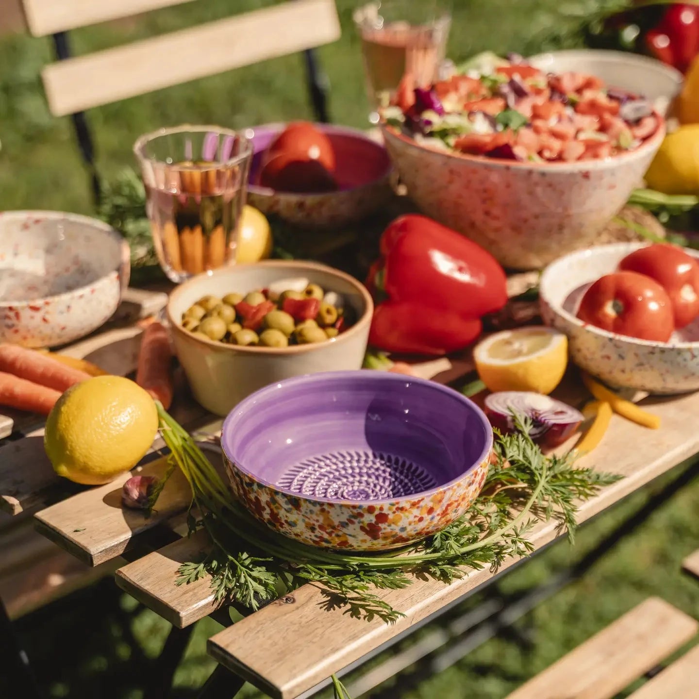 Keramikreibeschale "Lila/Bunt" Teller Alfar Tierra Cocida 