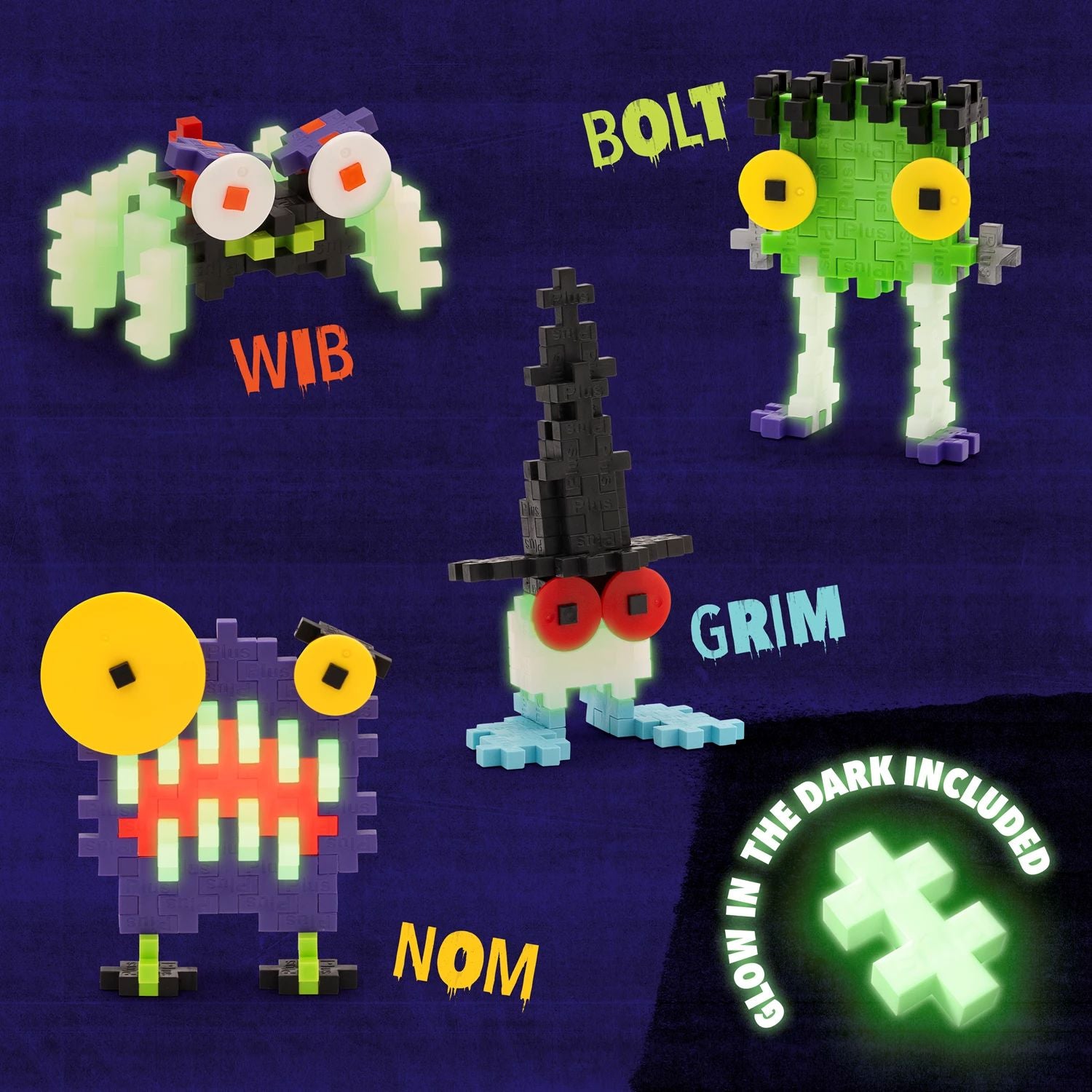 Kreativ Bausteine Monster 40 Glow in the Dark "Creepy Critters" Motorikspielzeug Plus-Plus 
