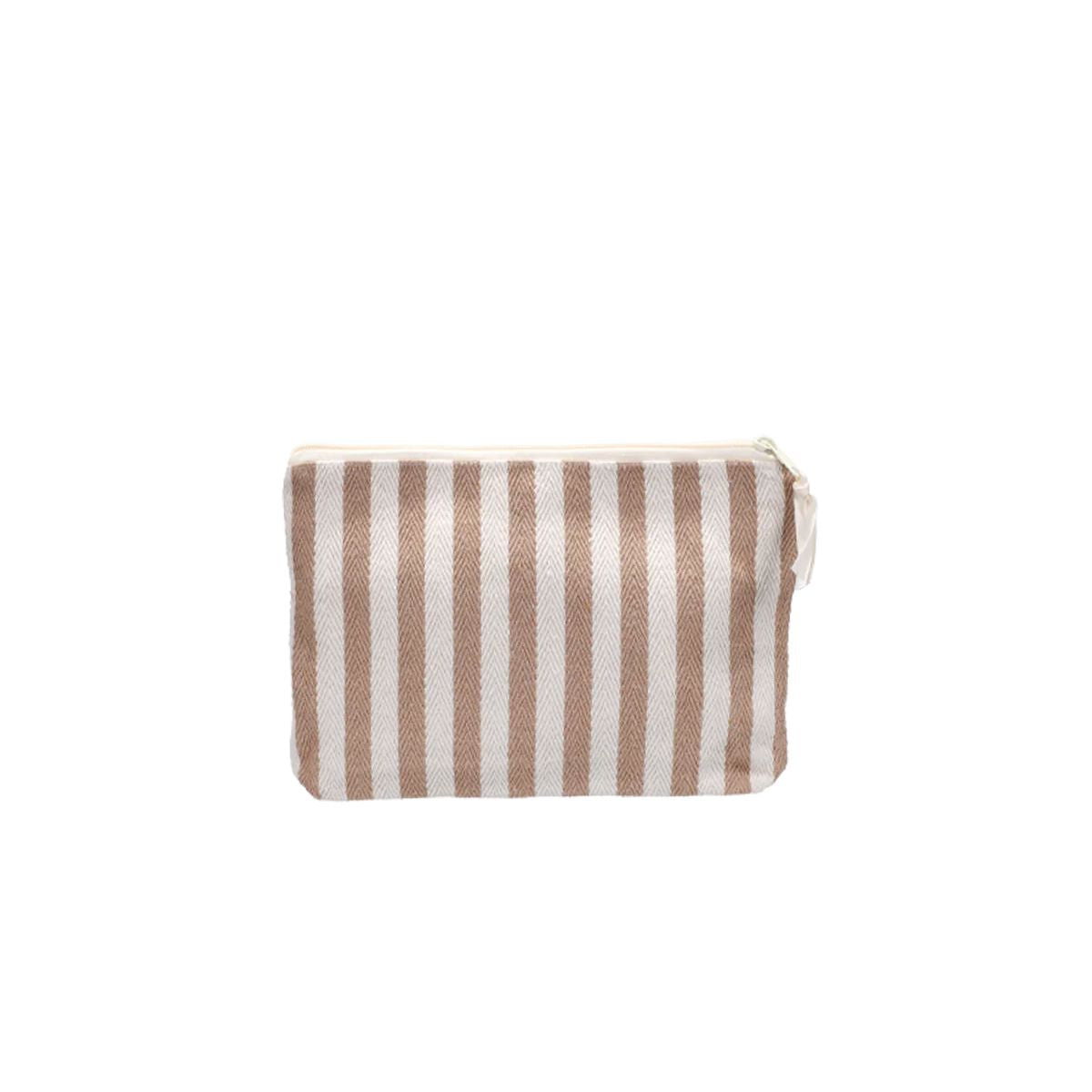 Kulturbeutel "Heringbone Stripe" Kosmetiktasche Kado Design Hellbraun 