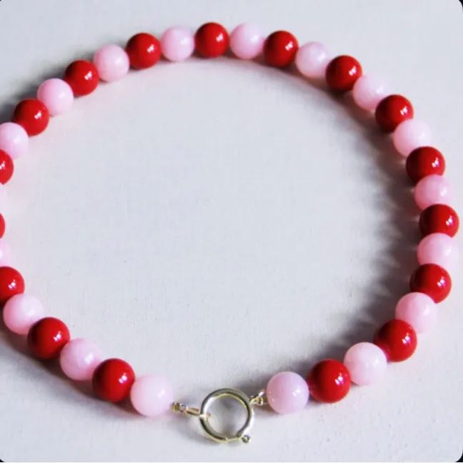 Perlenkette "Naturstein XL" Kette Bazou Rosa/Rot 