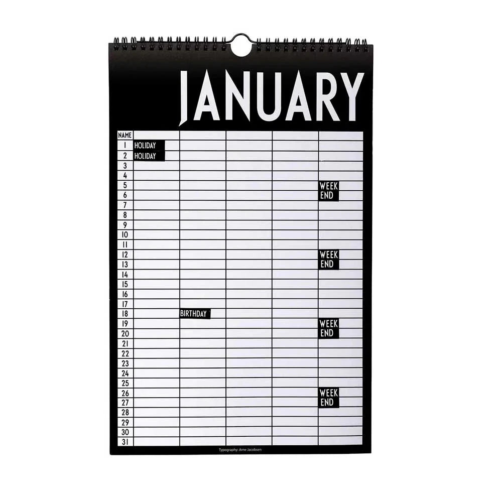 Planer "Month" Kalender Design Letters BLACK 