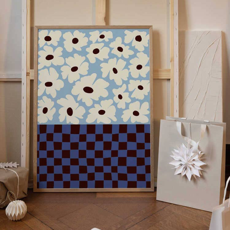 Poster "Blumen/Schachbrett" - 30x40cm Poster Pictufy 
