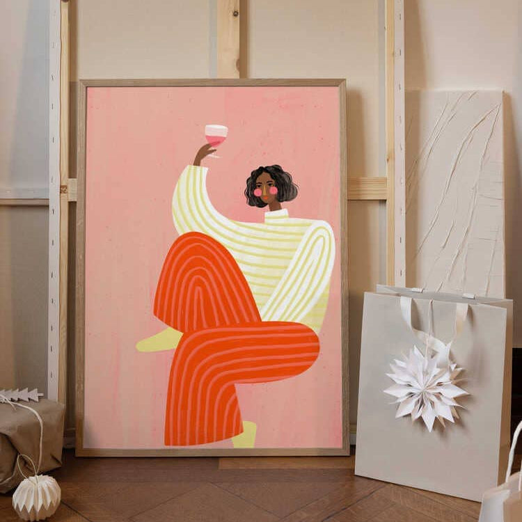 Poster "Die Frau mit dem Glas Wein" - 30x40cm Poster Pictufy 