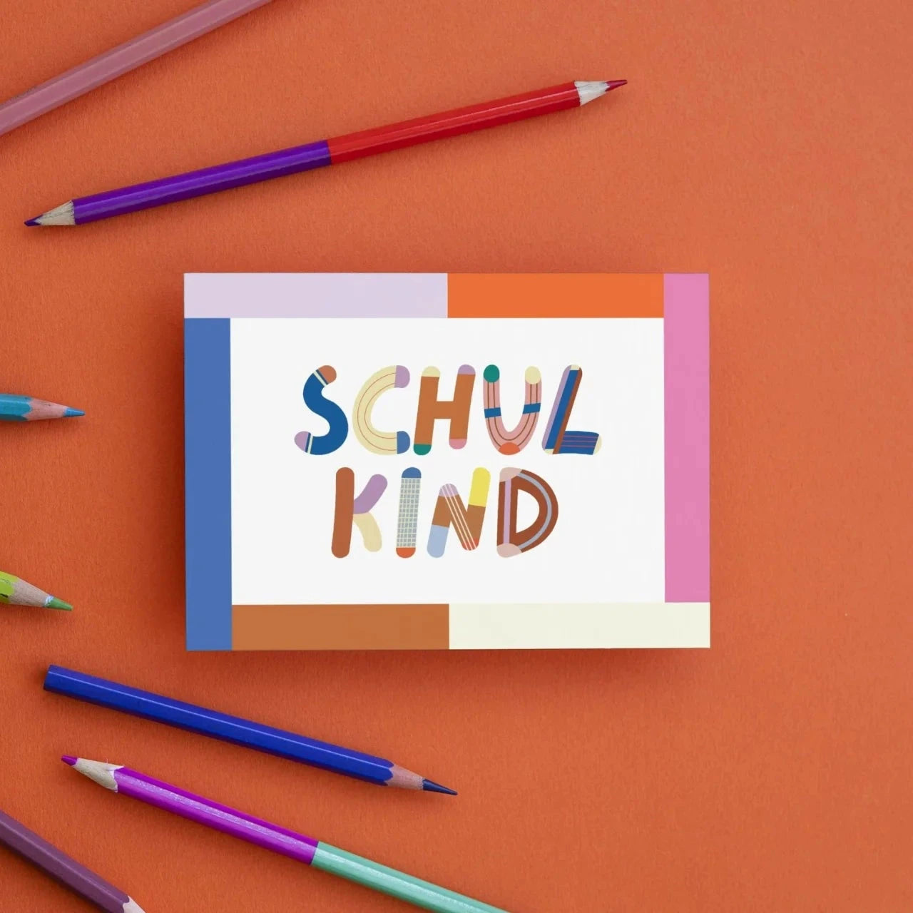 Postkarte "Schulkind bunter Rahmen" Postkarte Modern Kids Art 