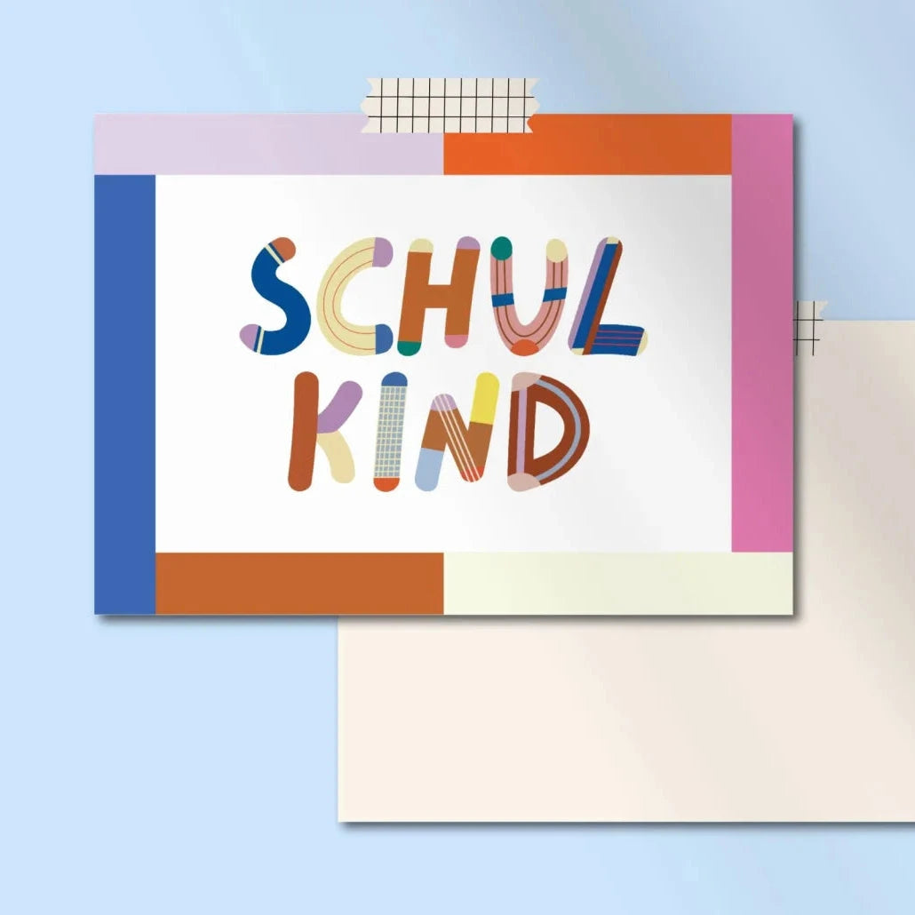 Postkarte "Schulkind bunter Rahmen" Postkarte Modern Kids Art 
