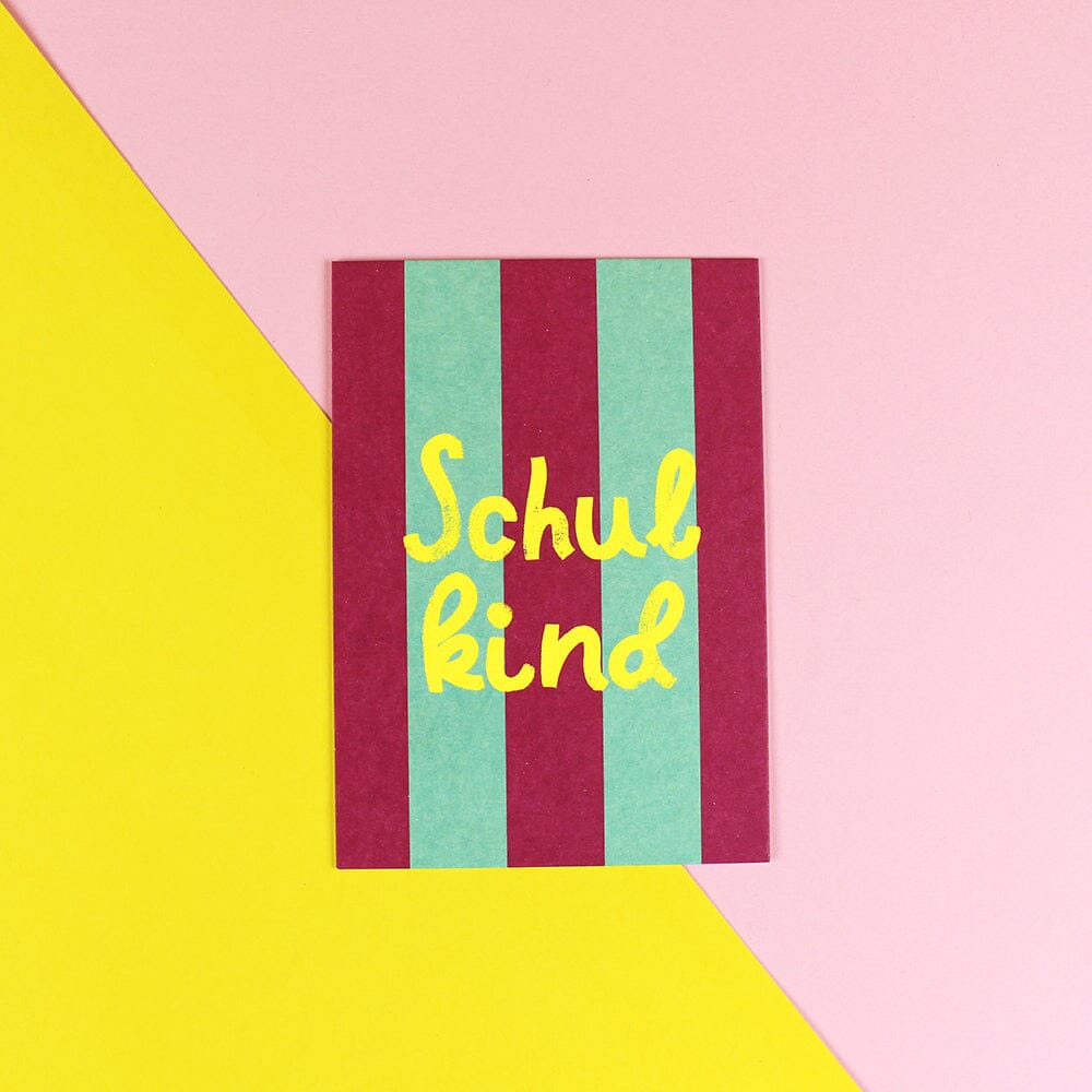 Postkarte Stripes "Schulkind" Postkarte ava&yves brombeer/mint/neongelb 