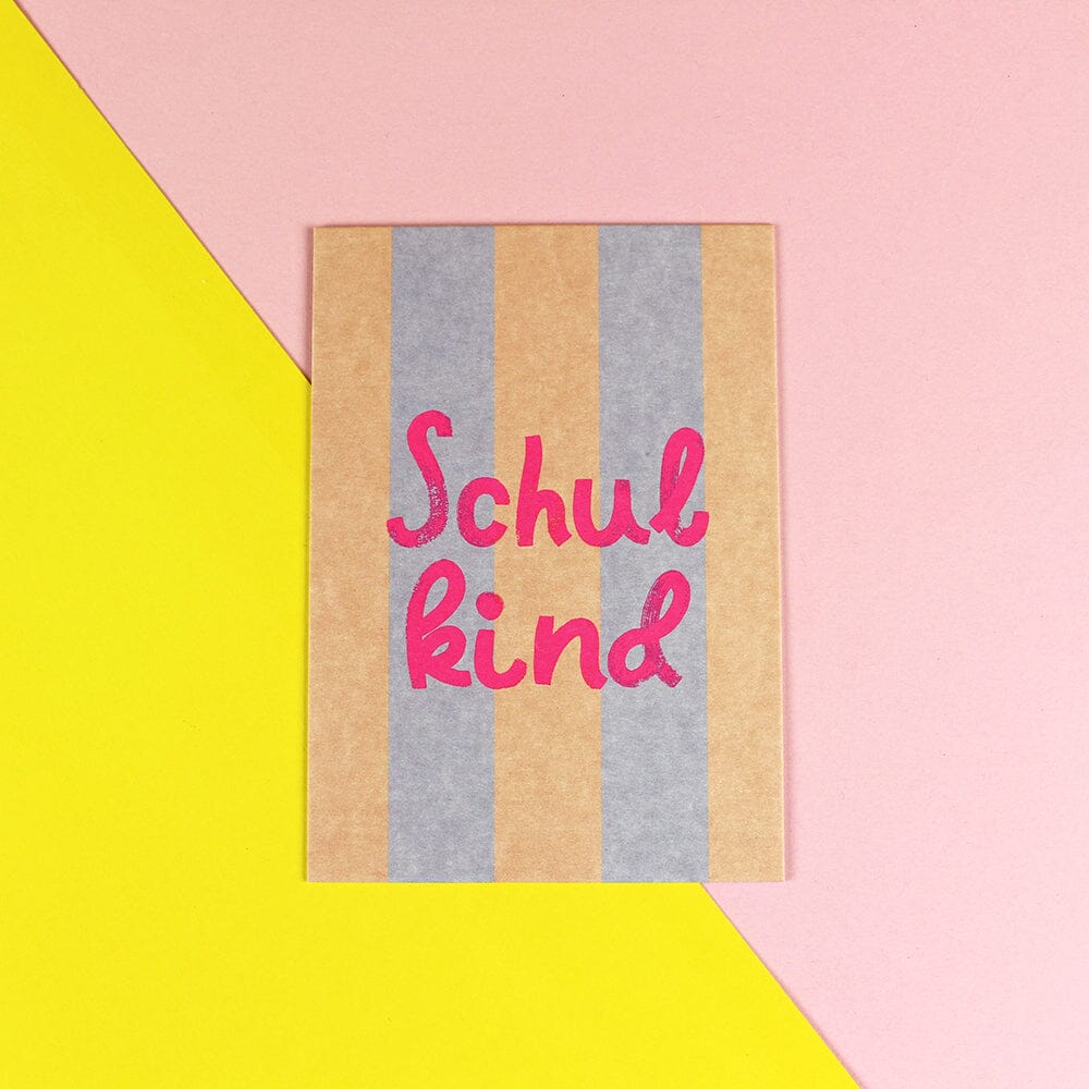 Postkarte Stripes "Schulkind" Postkarte ava&yves flieder/rosa/neongelb 