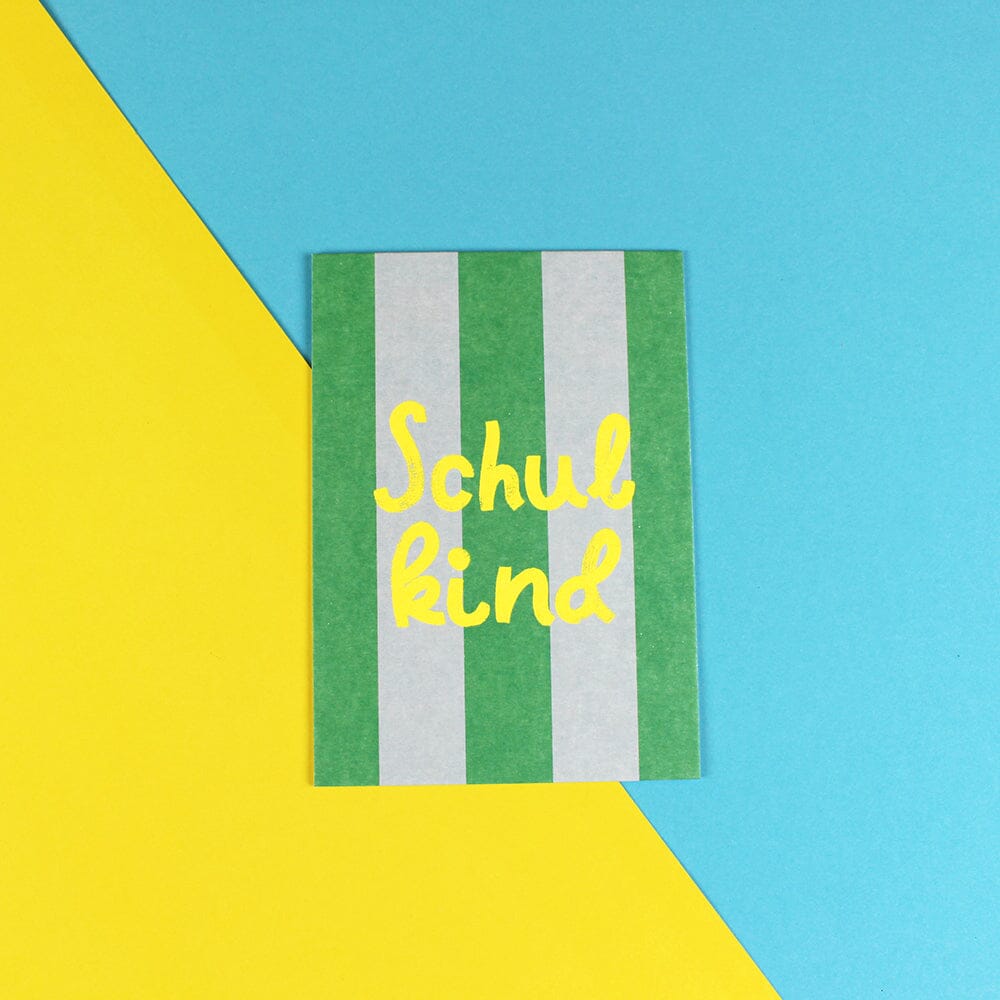 Postkarte Stripes "Schulkind" Postkarte ava&yves grün/hellblau/neongelb 