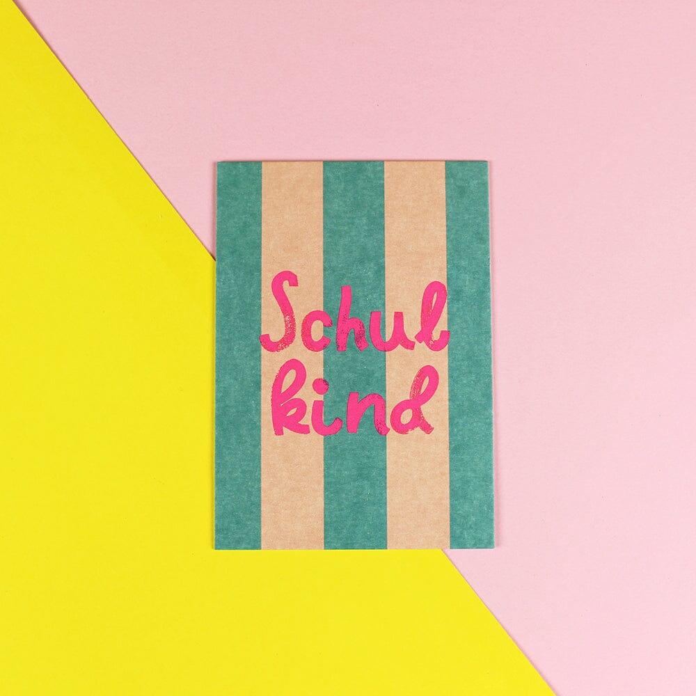 Postkarte Stripes "Schulkind" Postkarte ava&yves petrol/rosa/neonpink 