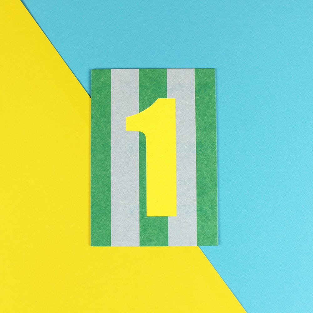 Postkarte Stripes "Zahl 1" Postkarte ava&yves Grün/Hellblau 