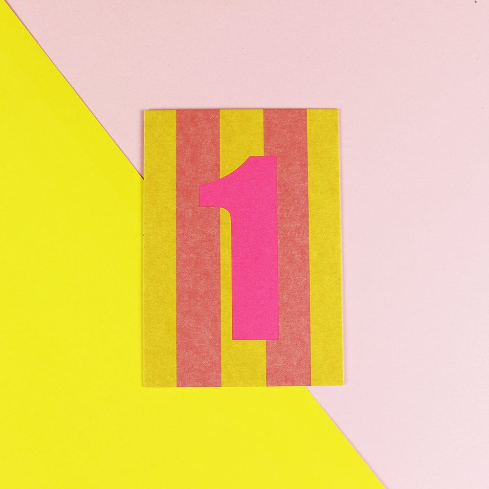 Postkarte Stripes "Zahl 1" Postkarte ava&yves Pink/Gelb 
