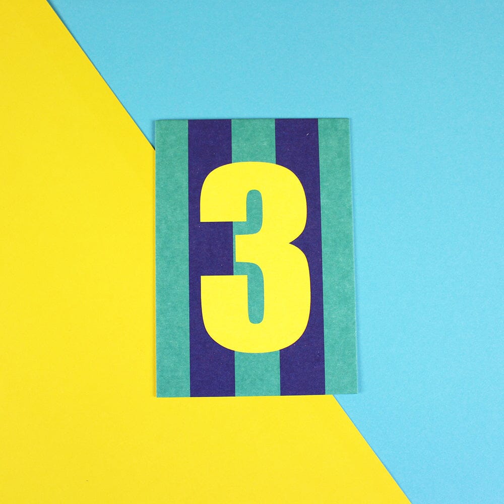 Postkarte Stripes "Zahl 3" Postkarte ava&yves Blau/Mint 