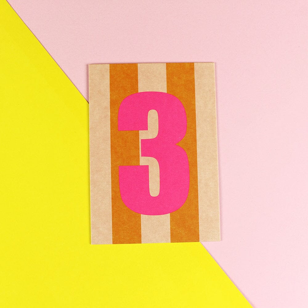 Postkarte Stripes "Zahl 3" Postkarte ava&yves Orange/Rosa 