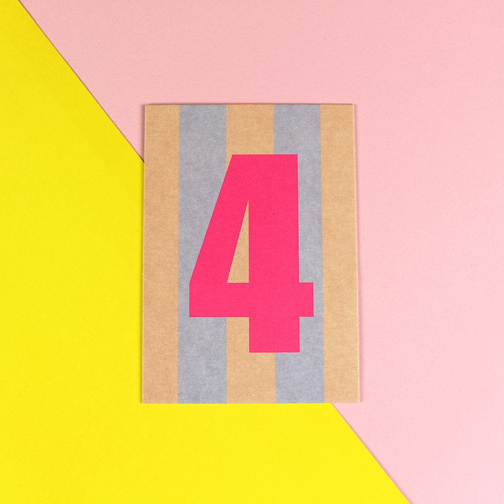 Postkarte Stripes "Zahl 4" Postkarte ava&yves Flieder/Rosa 