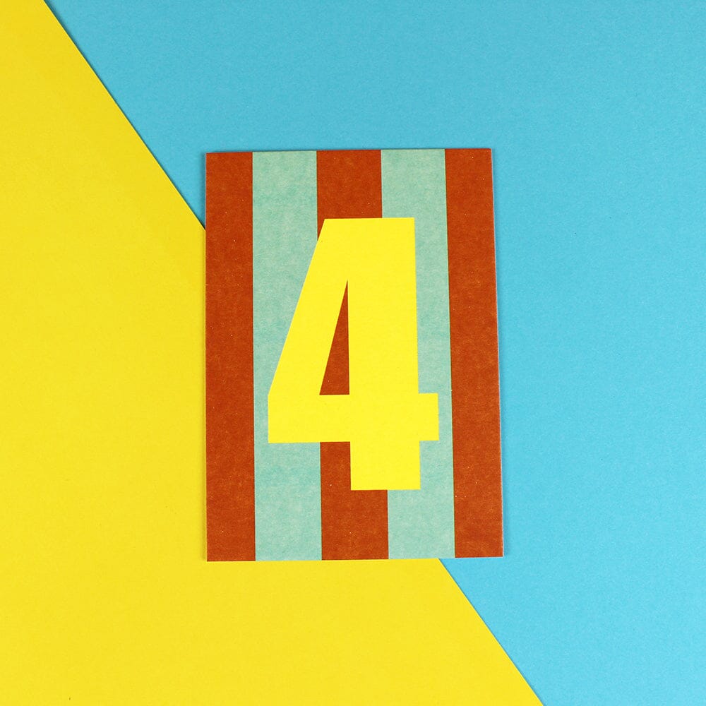 Postkarte Stripes "Zahl 4" Postkarte ava&yves Mint/Kürbis 