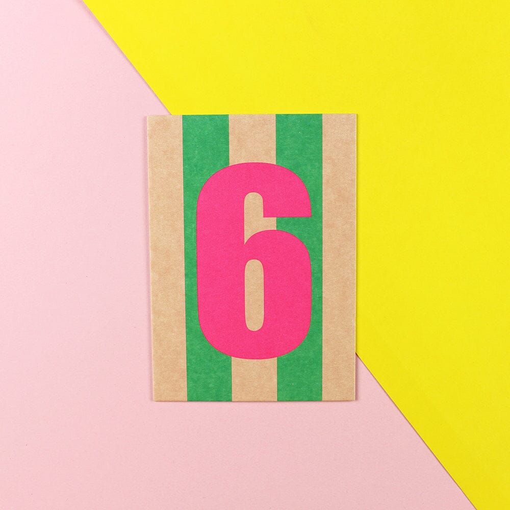 Postkarte Stripes "Zahl 6" Postkarte ava&yves Grün/Rosa 