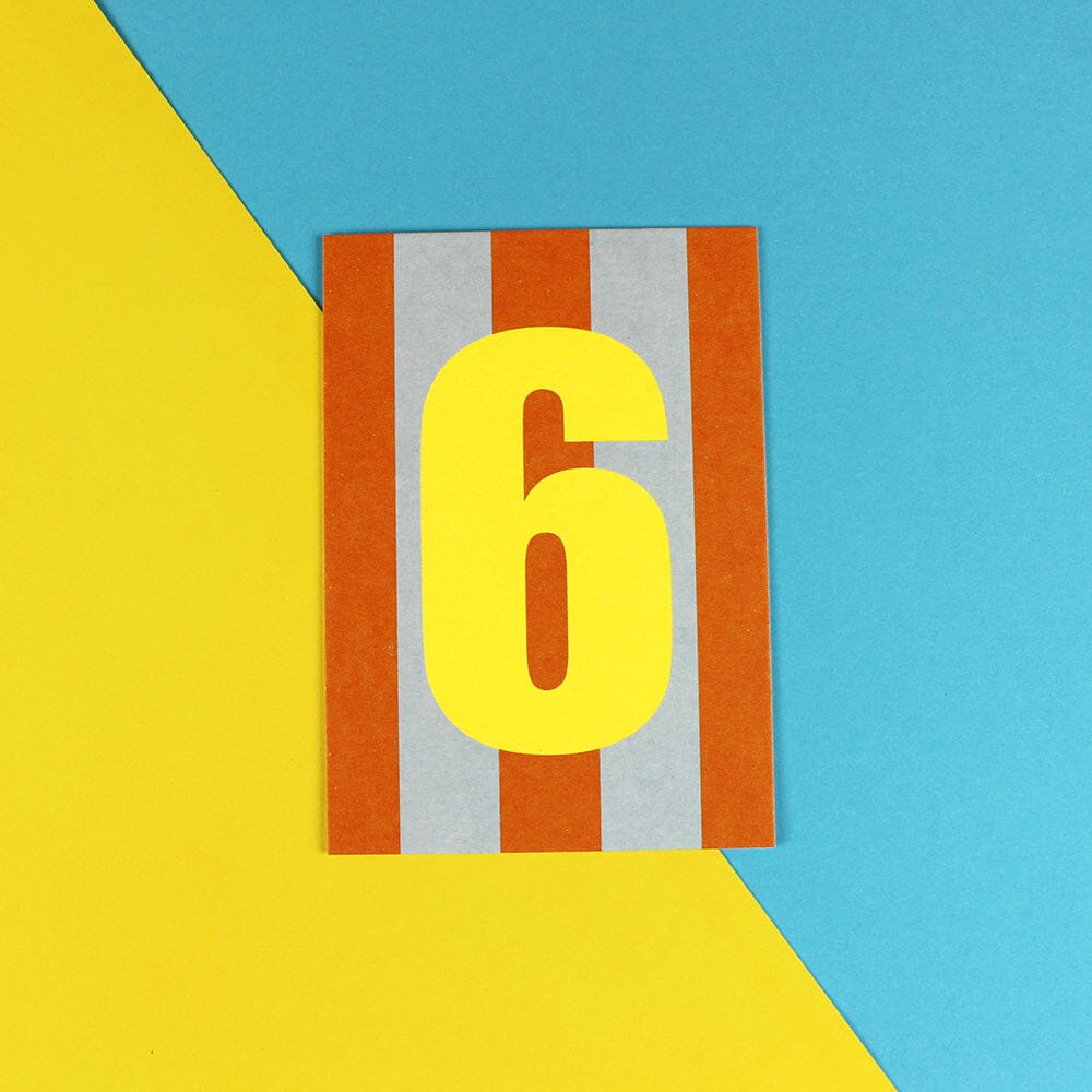 Postkarte Stripes "Zahl 6" Postkarte ava&yves Orange/Hellblau 