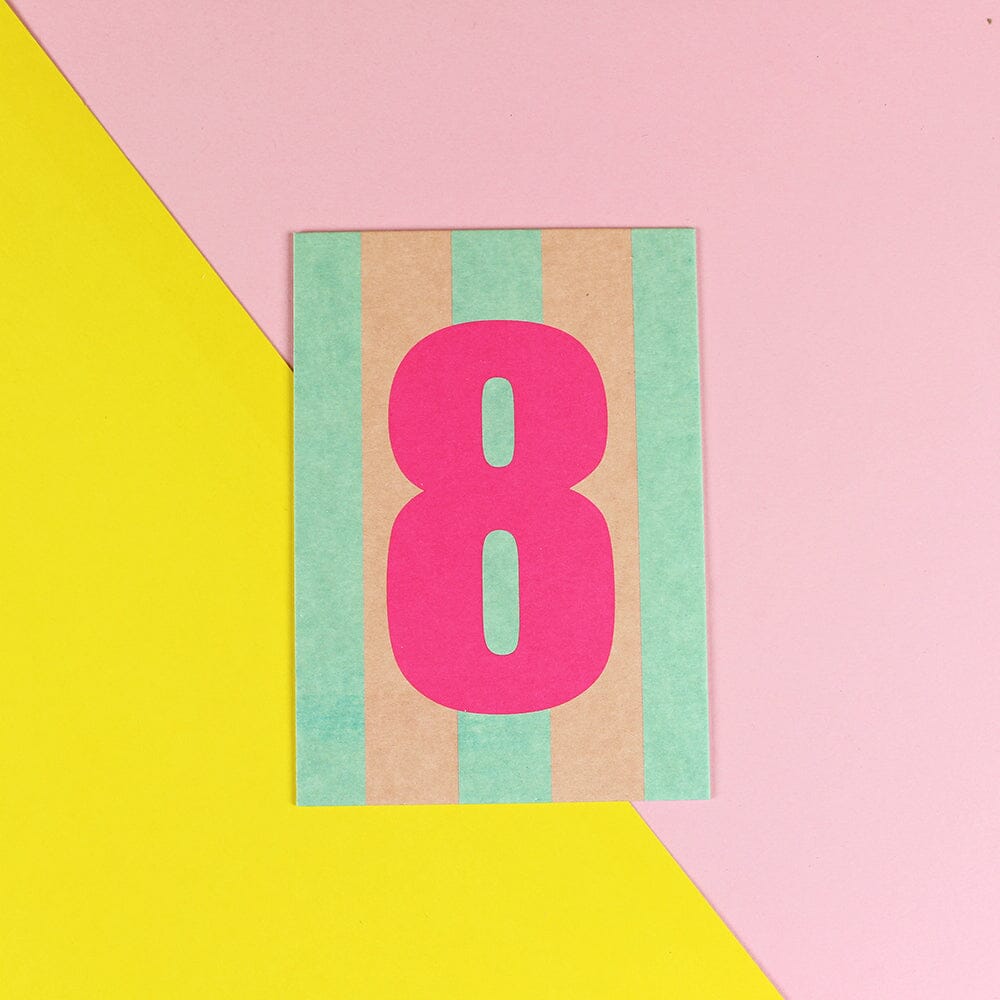 Postkarte Stripes "Zahl 8" Postkarte ava&yves Mint/Rosa 