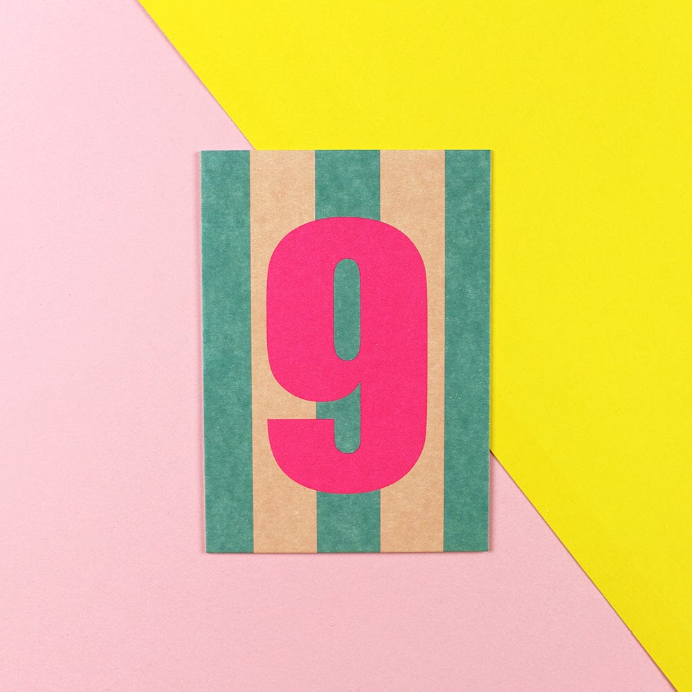 Postkarte Stripes "Zahl 9" Postkarte ava&yves Petrol/Rosa 
