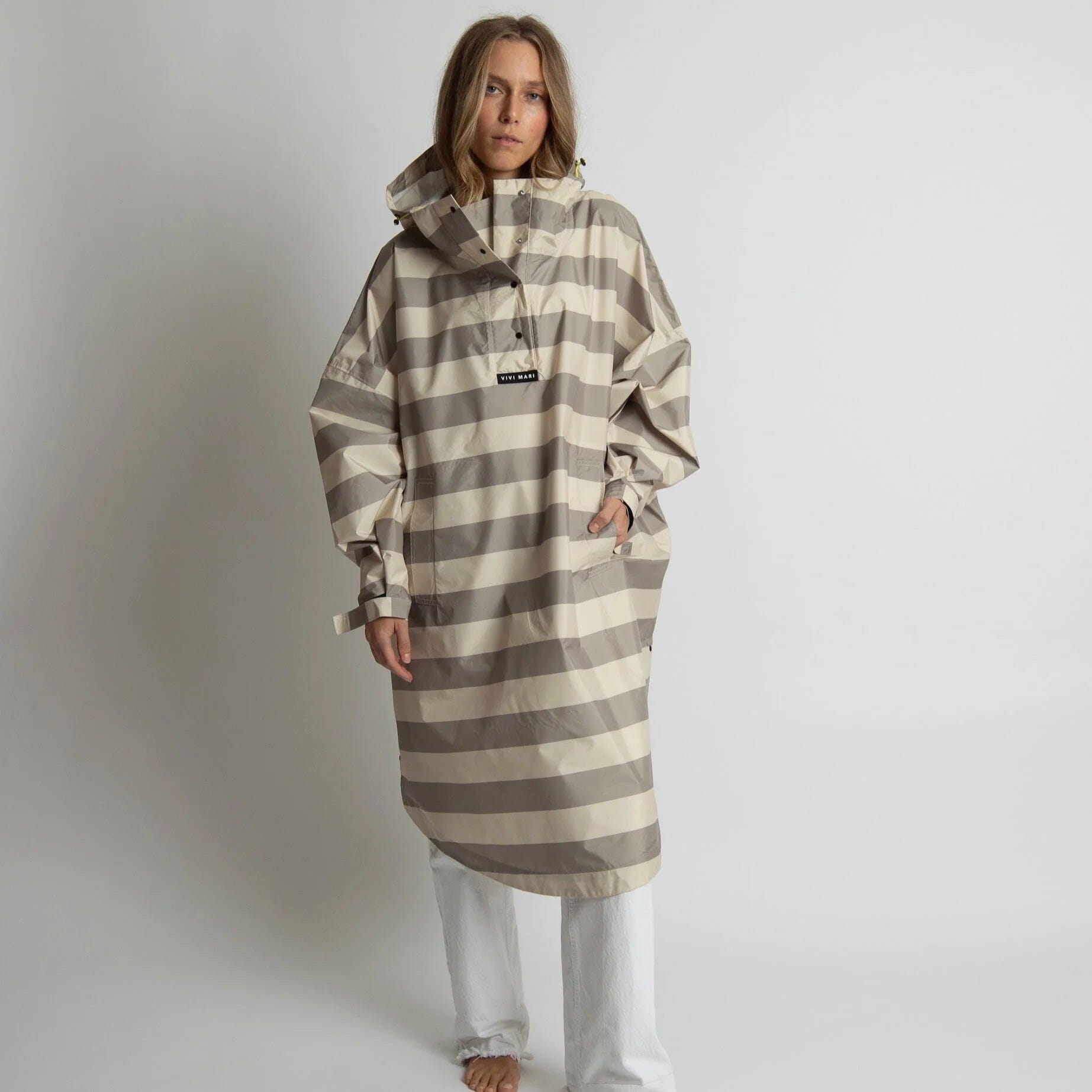 Regencape Poncho "Bold Stripes" Bekleidung & Accessoires Vivi Mari Stripes mushroom/sand 