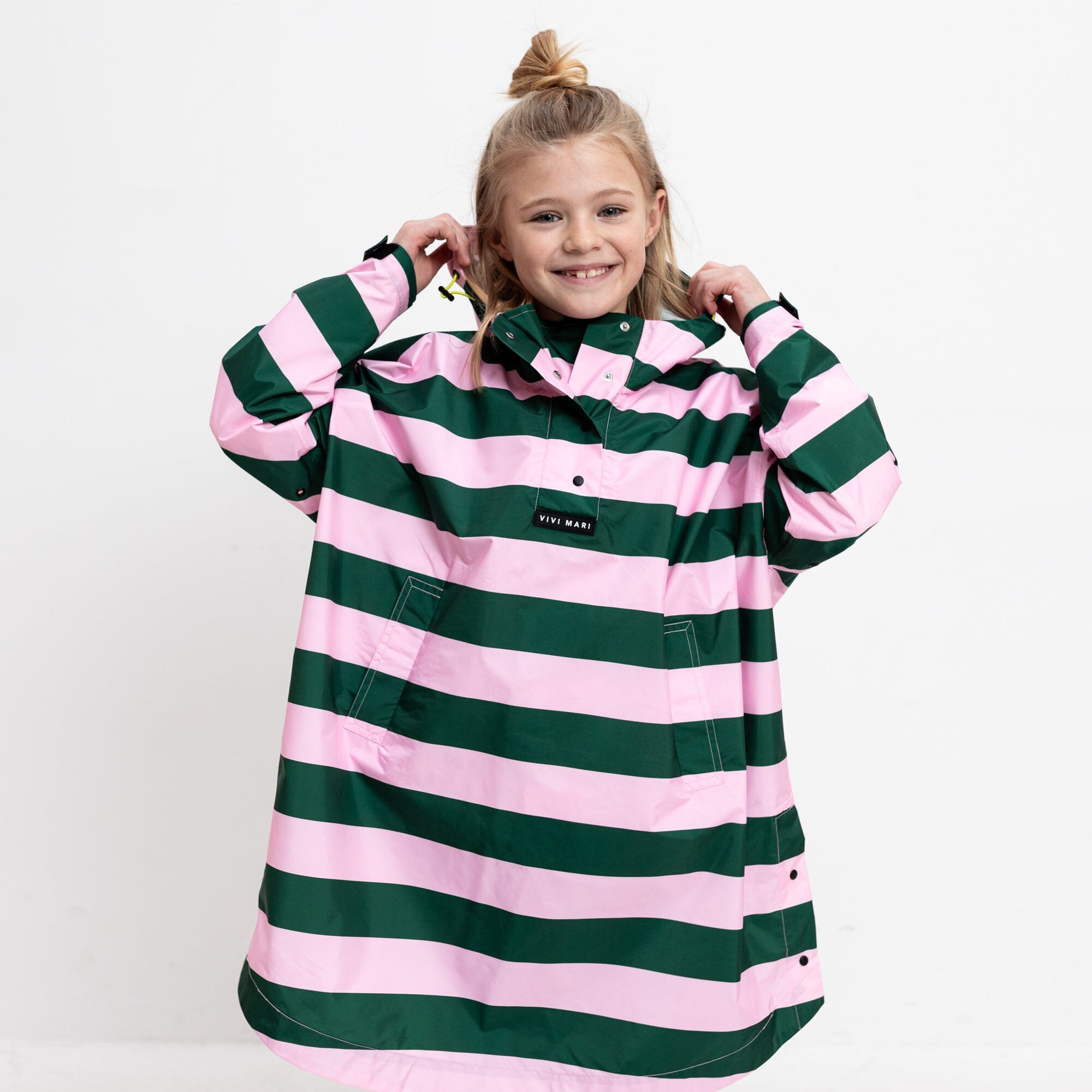 Regencape Poncho Kids "Stripes" Bekleidung & Accessoires Vivi Mari Green/Rosé 7-9 J 