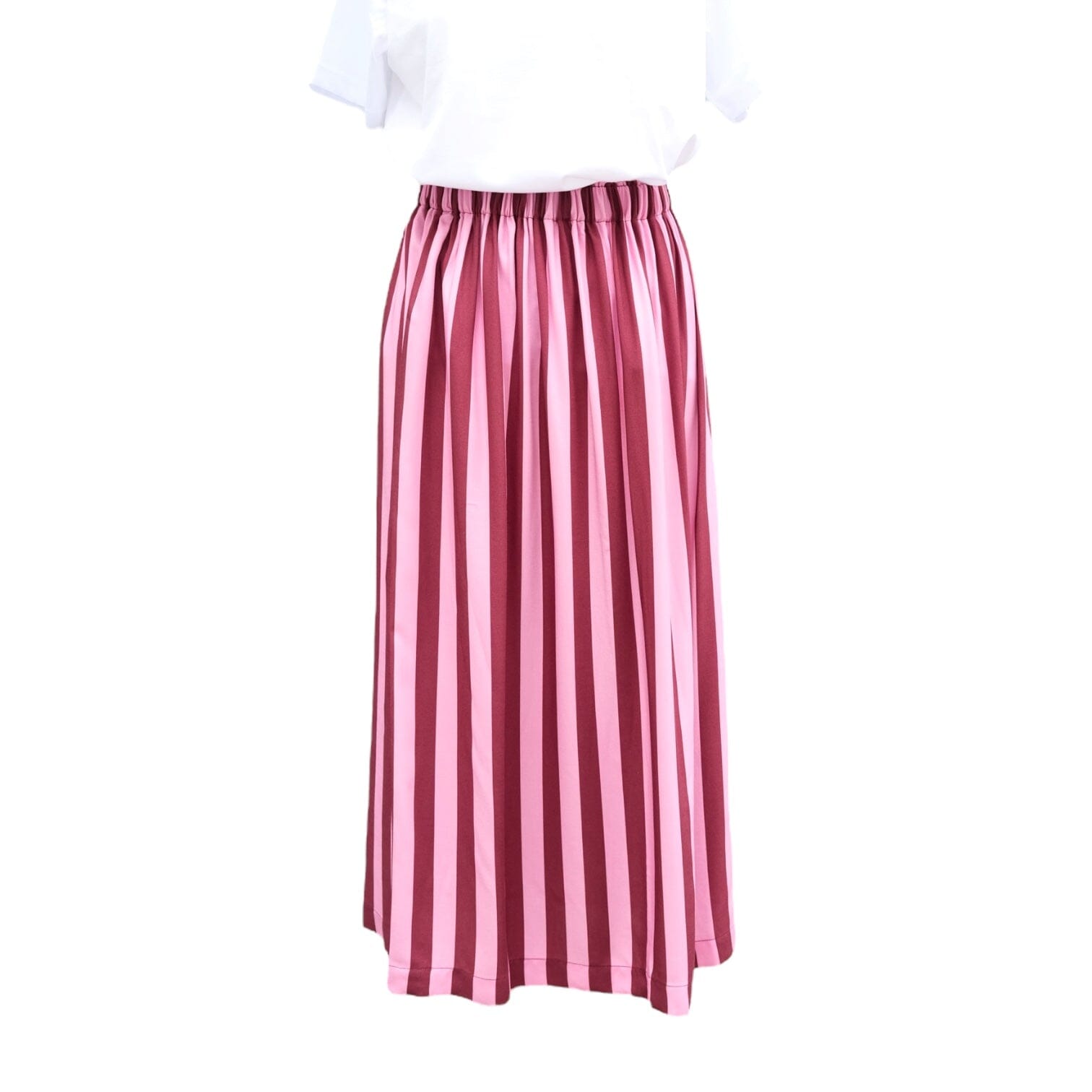 Rock Midi+ "Viskose" Rock Matsch mit Sahne Stripes Bordeaux/Rosa 40/42 (M/L) 