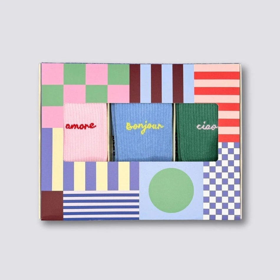 Socken 3er Pack "Amore, Bonjour, Ciao" Socken No Bad Days Club 35-38 