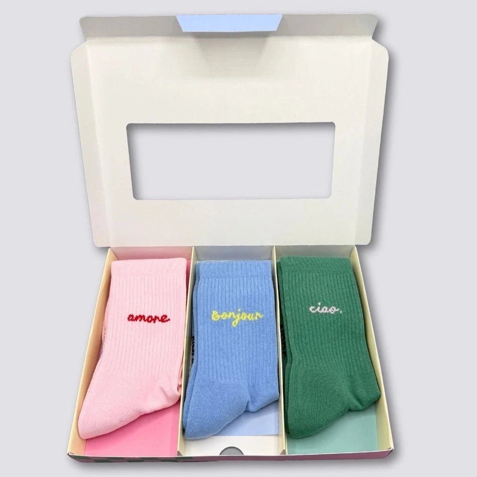 Socken 3er Pack "Amore, Bonjour, Ciao" Socken No Bad Days Club 