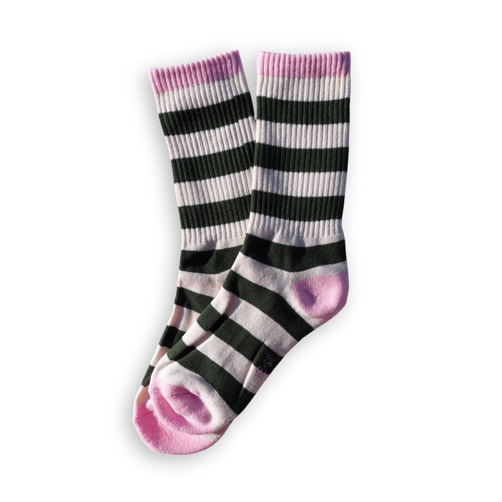 Socken "Streifen" Socken HERR&FRAUHEMPEL Dunkelgrün/Rosa 35-39 