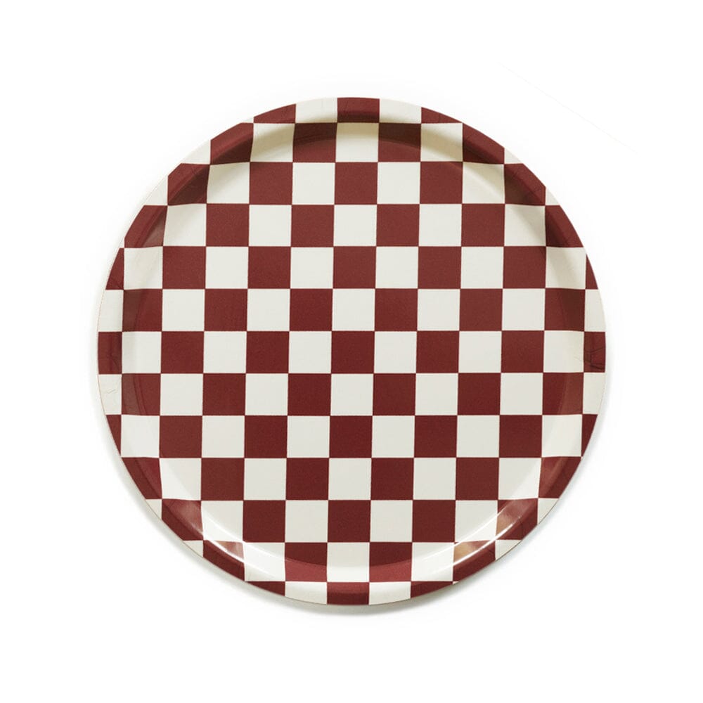 Tablett "Checker Round 31 cm" Tablett BLU KAT Burgundy/Cream 