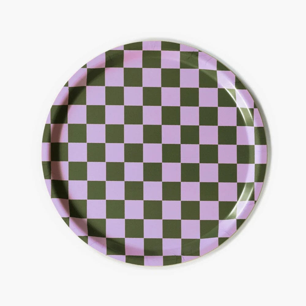 Tablett "Checker Round 31 cm" Tablett BLU KAT Lilac/Olive 