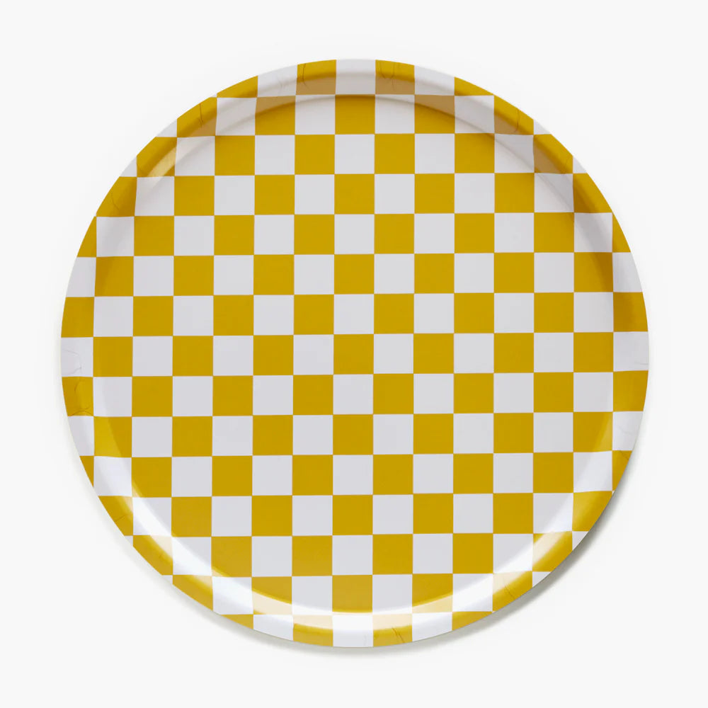 Tablett "Checker Round 38 cm" Tablett BLU KAT Mustard 