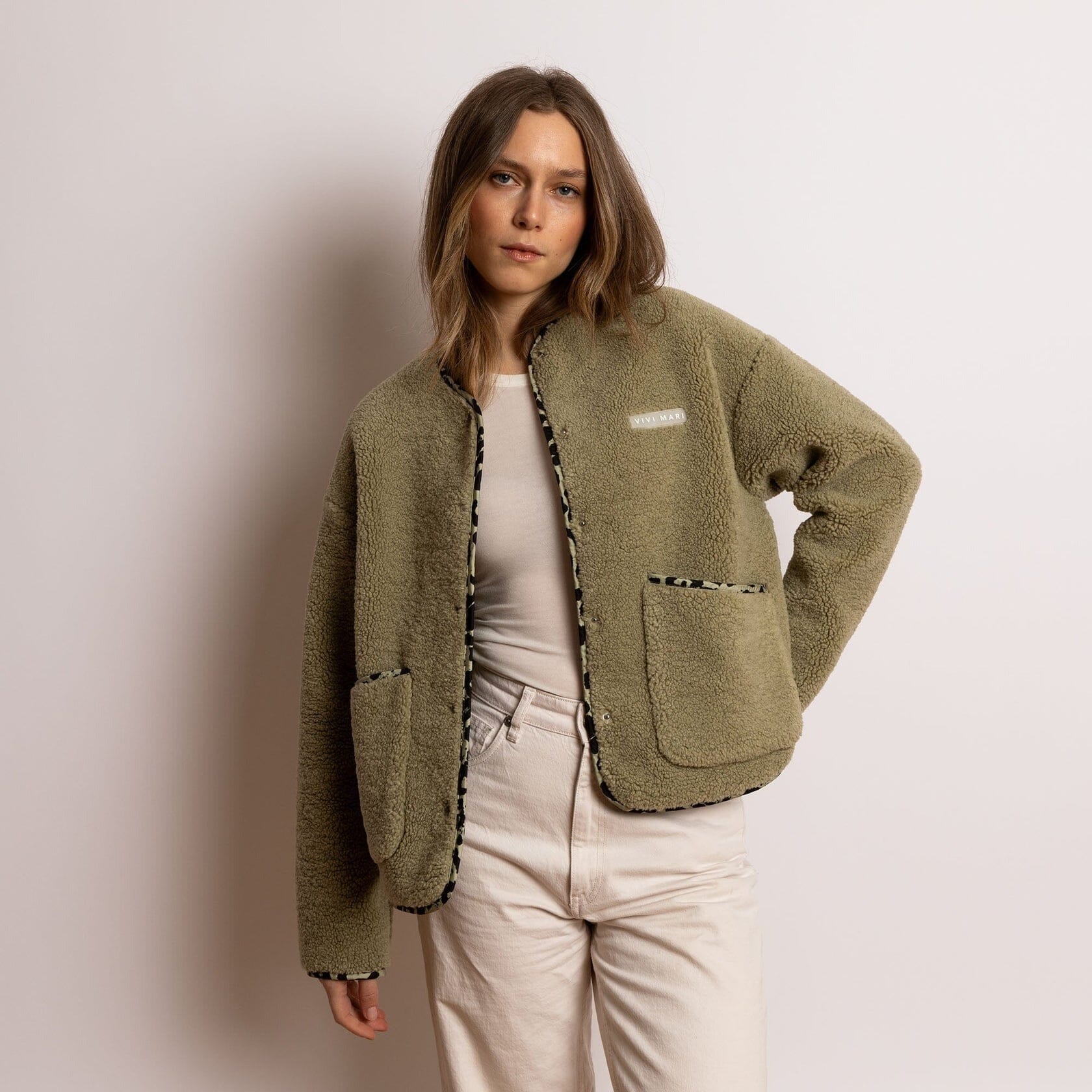 Teddy Fleece Jacke Weste Vivi Mari pale olive XS/S 