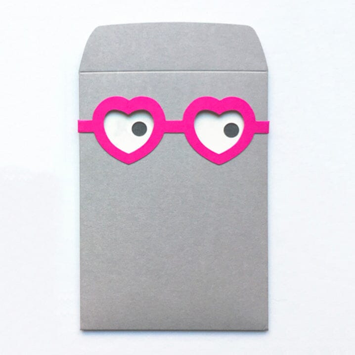 Karte im Umschlag mit CutOuts "Glasses" Klappkarte cut&make Herz Brille pink 