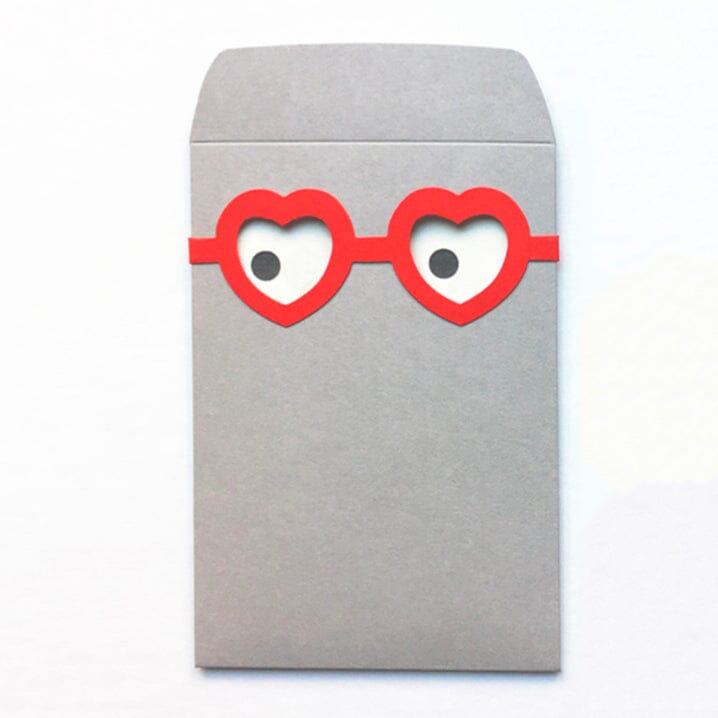 Karte im Umschlag mit CutOuts "Glasses" Klappkarte cut&make Herz Brille rot 