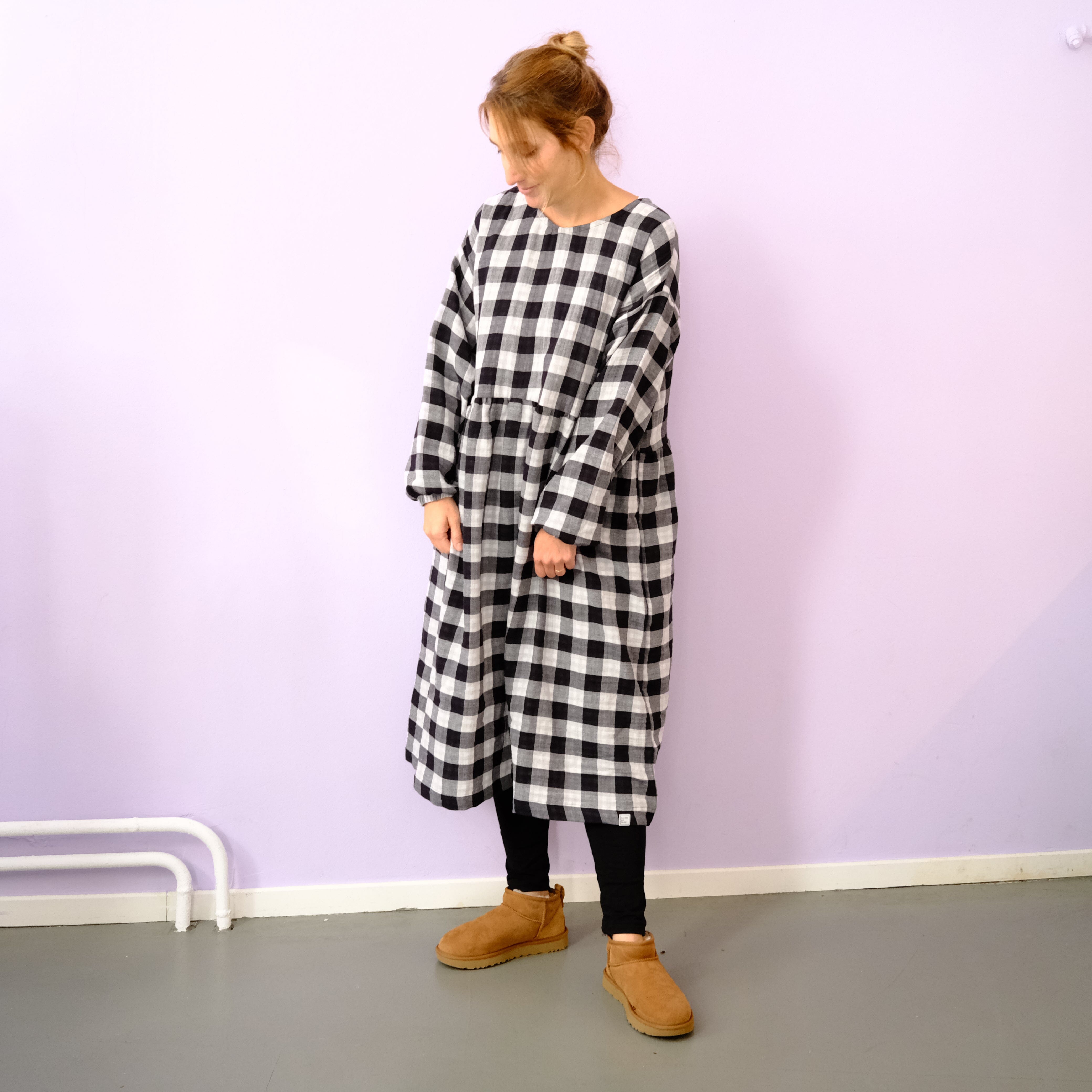 Oversize Kleid Langarm "Musselin Karo" Bekleidung & Accessoires Matsch mit Sahne 